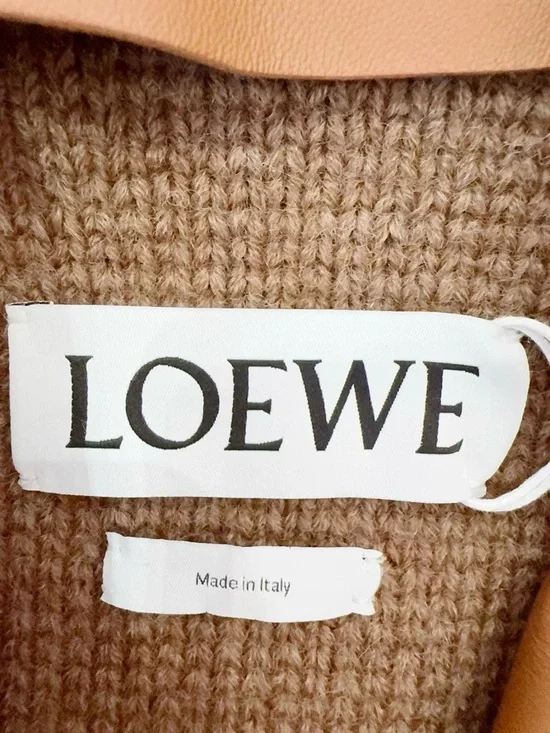 Authentic Loewe Tan Brown Knit Sweater with Leather Trim - Picture 3 of 7